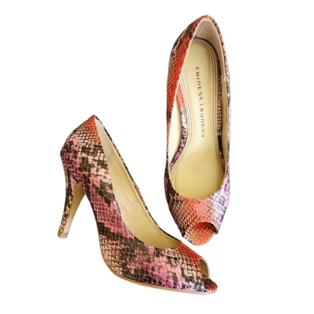CHINESE Laundry Snake Skin Print Heels US 7.5 Pink Black